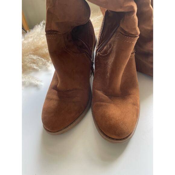 DV Tan Faux Suede Over The Knee Heeled Boots - Picture 6 of 15